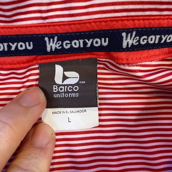 Wendy's Barco Red White Striped Employee Uniform Polo Performance Large L - Picture 5 of 6